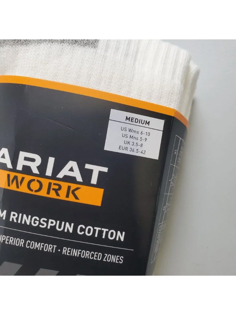 ARIAT 3 Pack White Work Premium Ringspun Cotton Socks Men Size Medium NWT